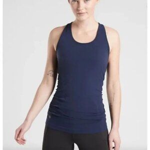 Athleta Speedlight Racerback Seamless Ruched Workout Tank Top Navy Blue Size XS